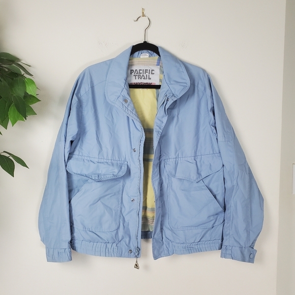 Pacific Trail Jackets & Blazers - VTG Pacific Trail Light Blue Rain Jacket Women's Size Small Pastel Plaid Lining